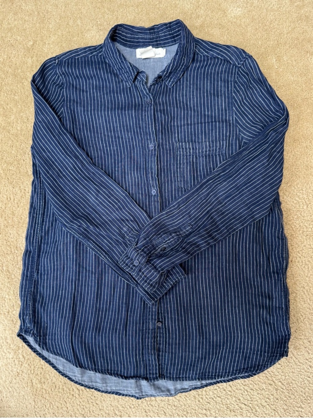 Women’s Navy Striped Button-Front Blouse
